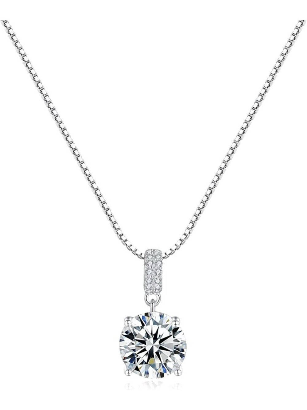 Dainty Sterling Silver Necklace with 2 Carats Cubic Zirconia & Moissanite
